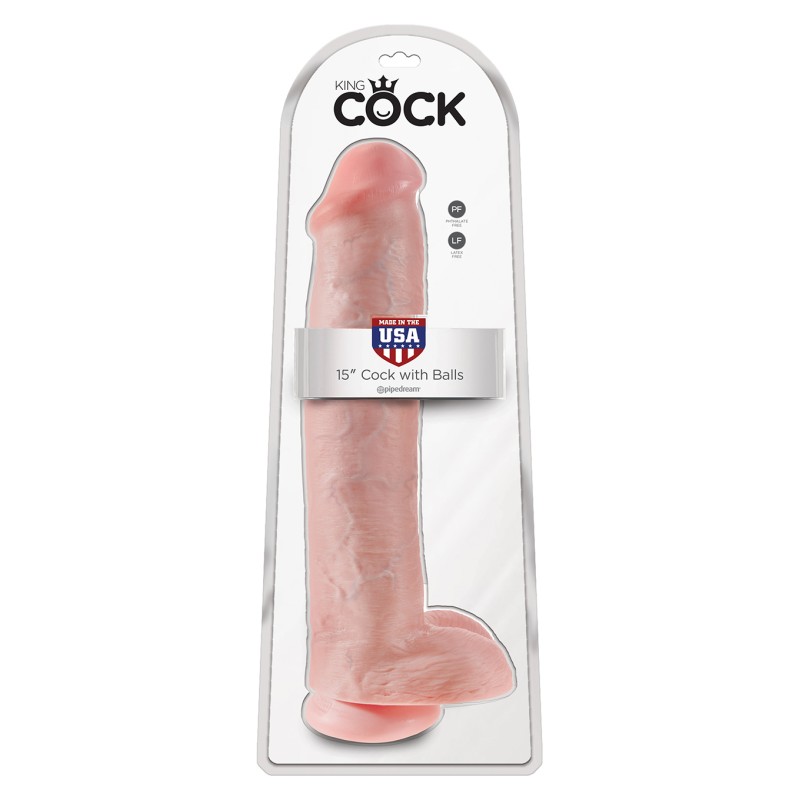 Dildo-KING COCK 15"""" WITH BALLS FLESH